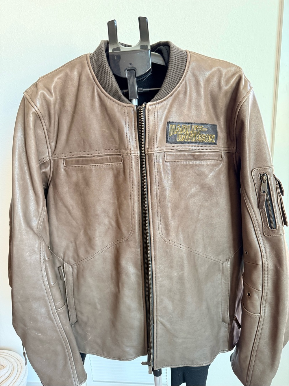 MENS Harley-Davidson Taupe Brown Leather Bomber Jacket